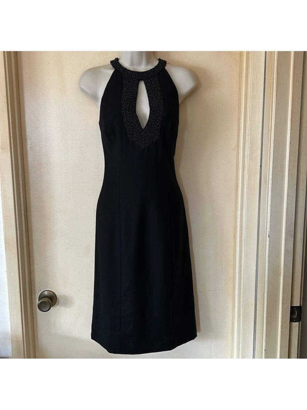Susana Monaco black wool beaded sheath dress size 4